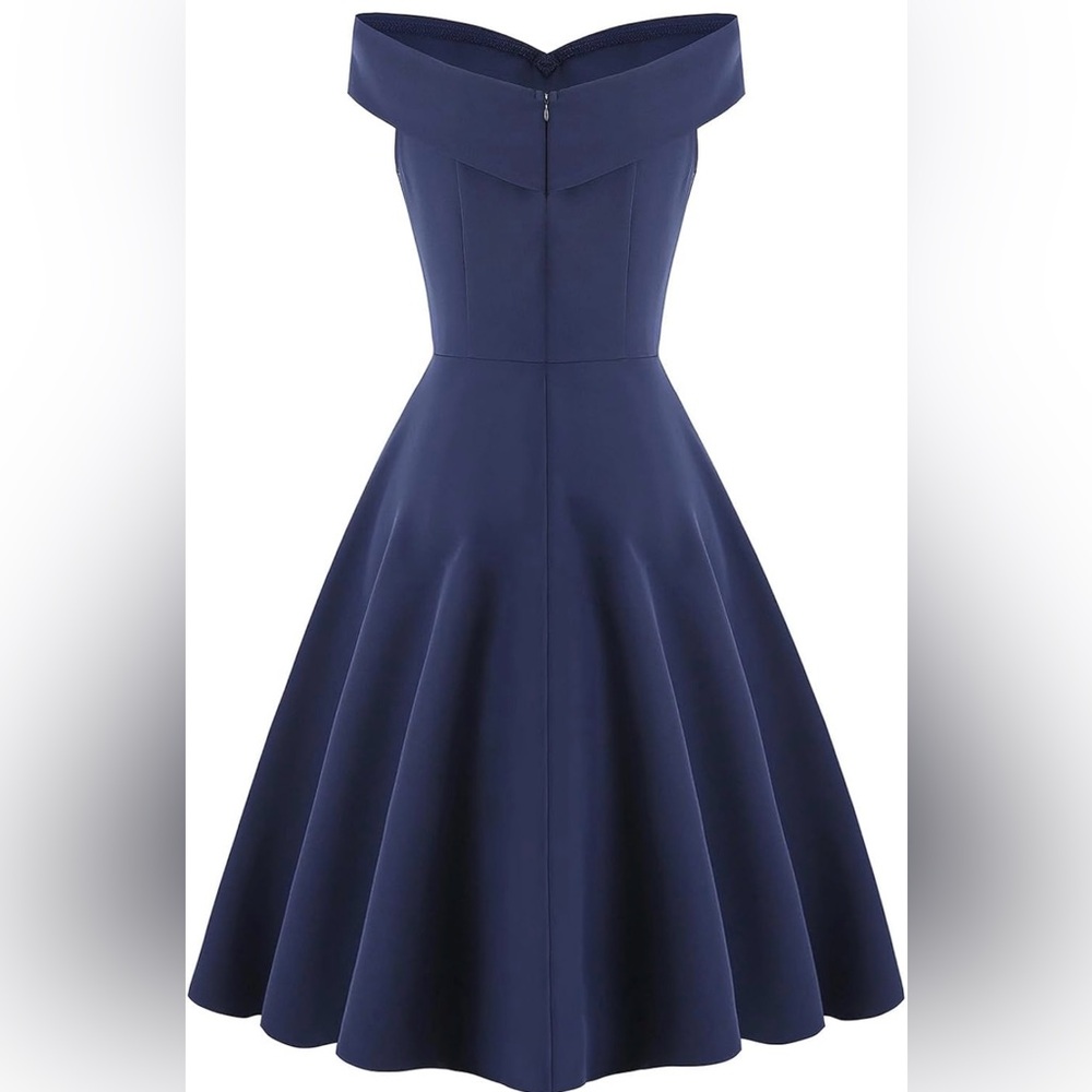 NWT Elegant Navy Off-Shoulder Dress - Picture 2 of 6